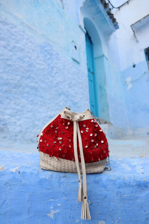 Camelia Crossbody Bag in Crimson Mouzouna (Ivory)