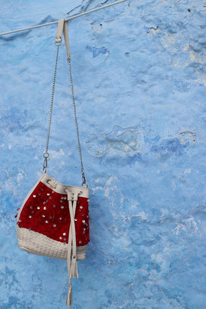 Camelia Crossbody Bag in Crimson Mouzouna (Ivory)