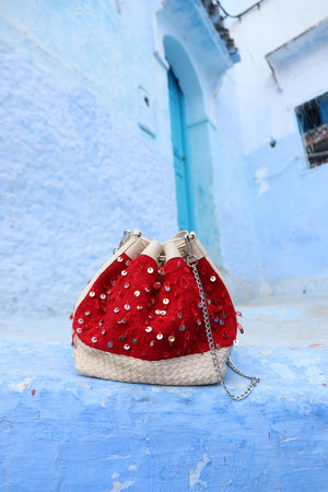 Camelia Crossbody Bag in Crimson Mouzouna (Ivory)